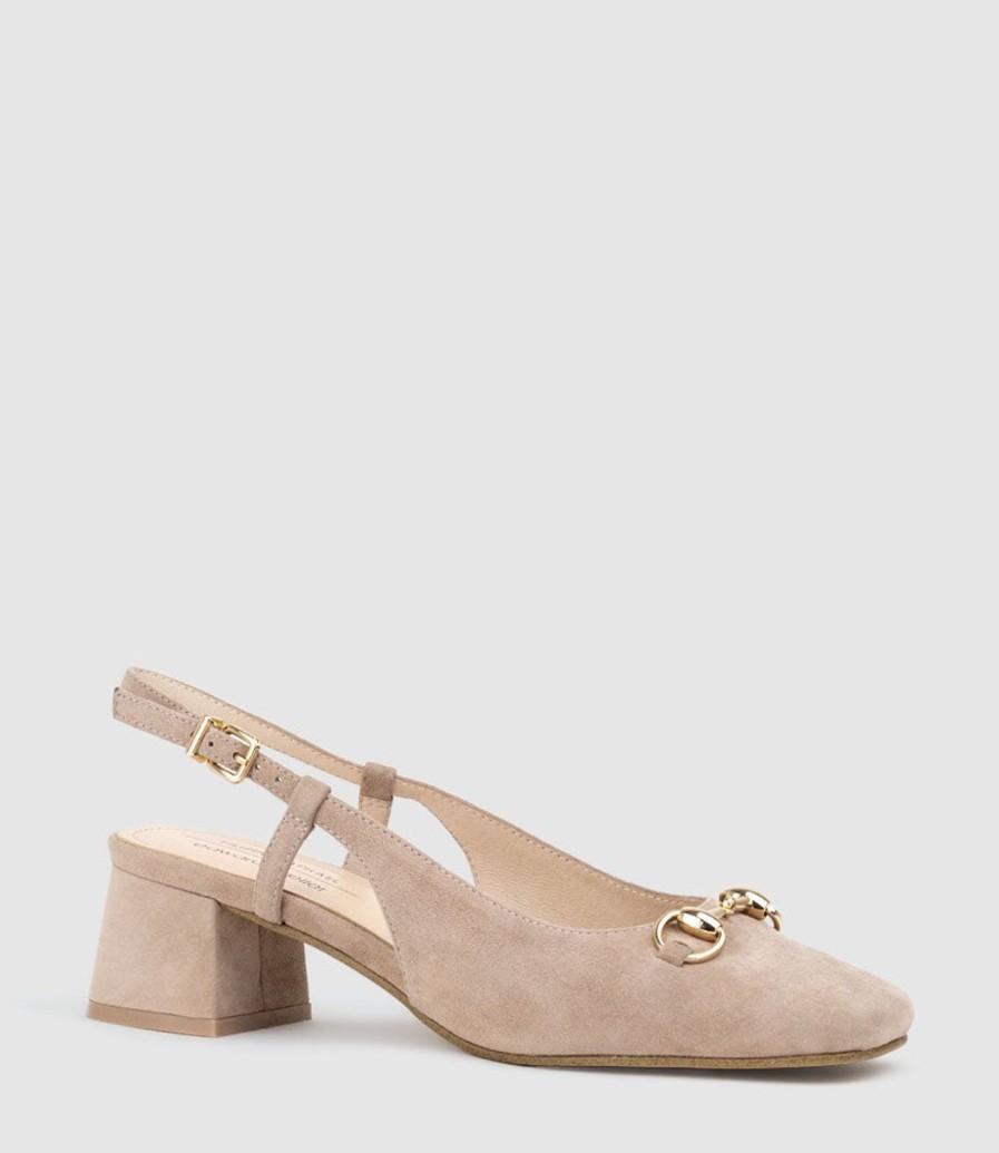 Edward Meller Clementine45 Closed Toe Sling With Hardware In Nude Suede Wholesale