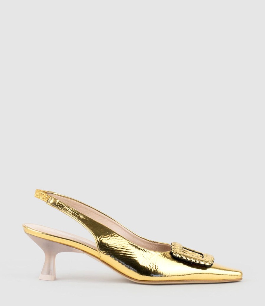 Edward Meller Dulce60 Slingback Pump With Buckle In Gold Crinkle Best