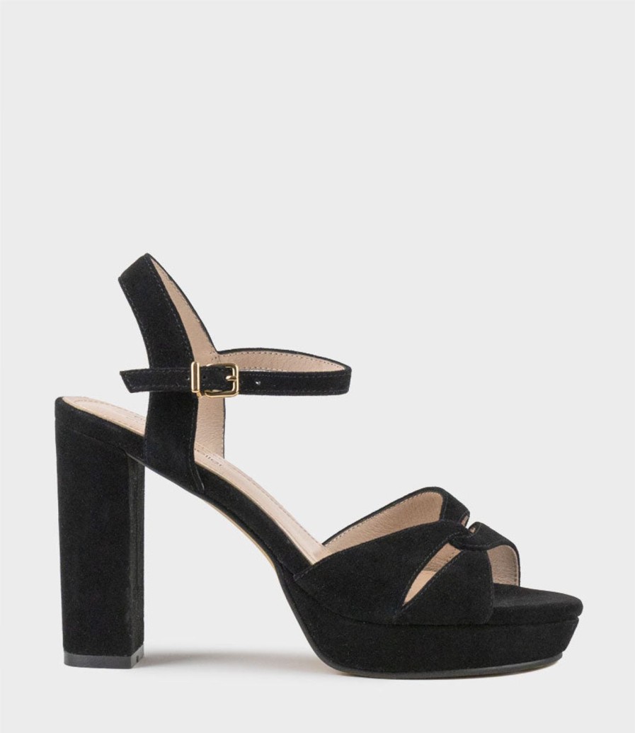 Edward Meller Regent100 Interlocked Detail Platform Sandal In Black Suede Hot