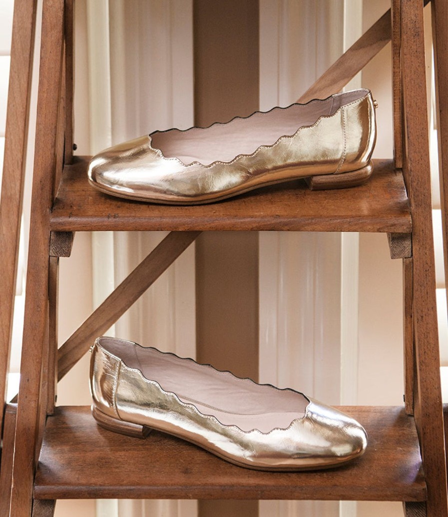 Edward Meller Fara Scalloped Ballet Flat In Crushed Gold Wholesale