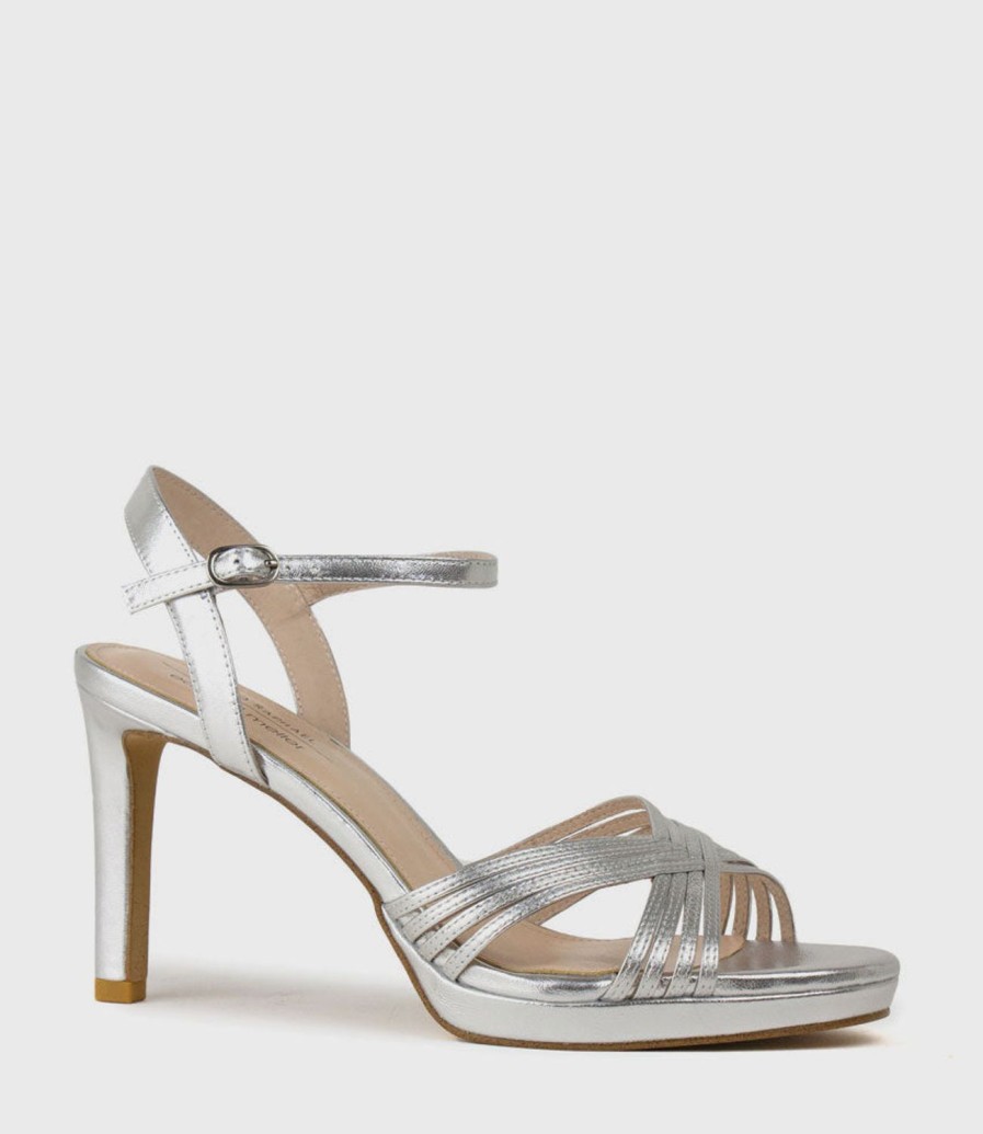 Edward Meller Sona90 Cross Strap Platform Sandal In Silver Online