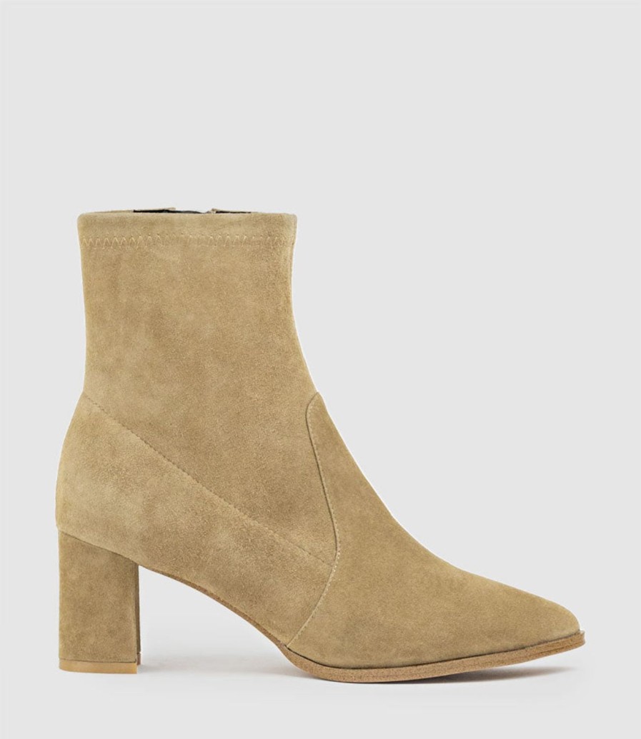 Edward Meller Zairo60 Block Heel Sock Boot In Camel Suede Wholesale