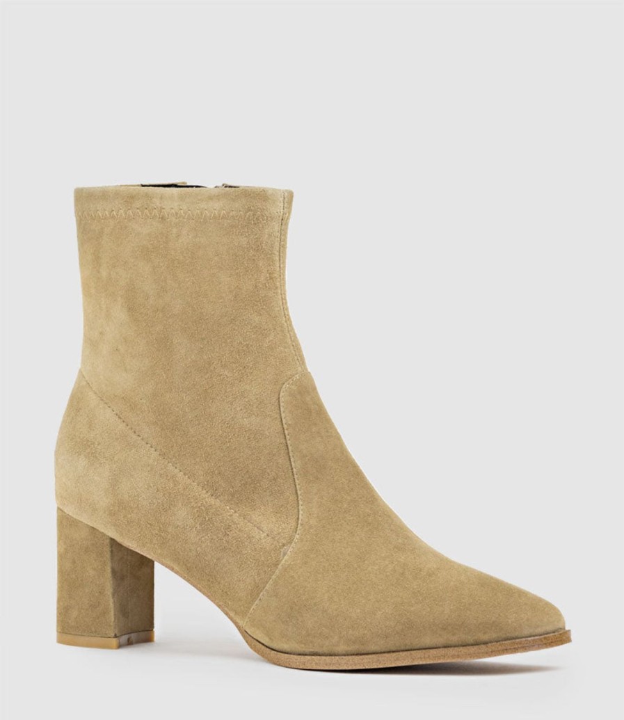 Edward Meller Zairo60 Block Heel Sock Boot In Camel Suede Wholesale