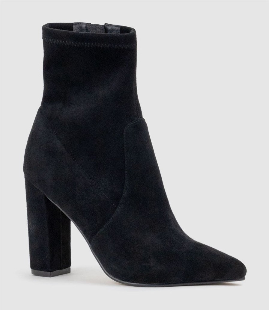 Edward Meller Zenya100 Block Heel Sock Boot In Black Suede Best