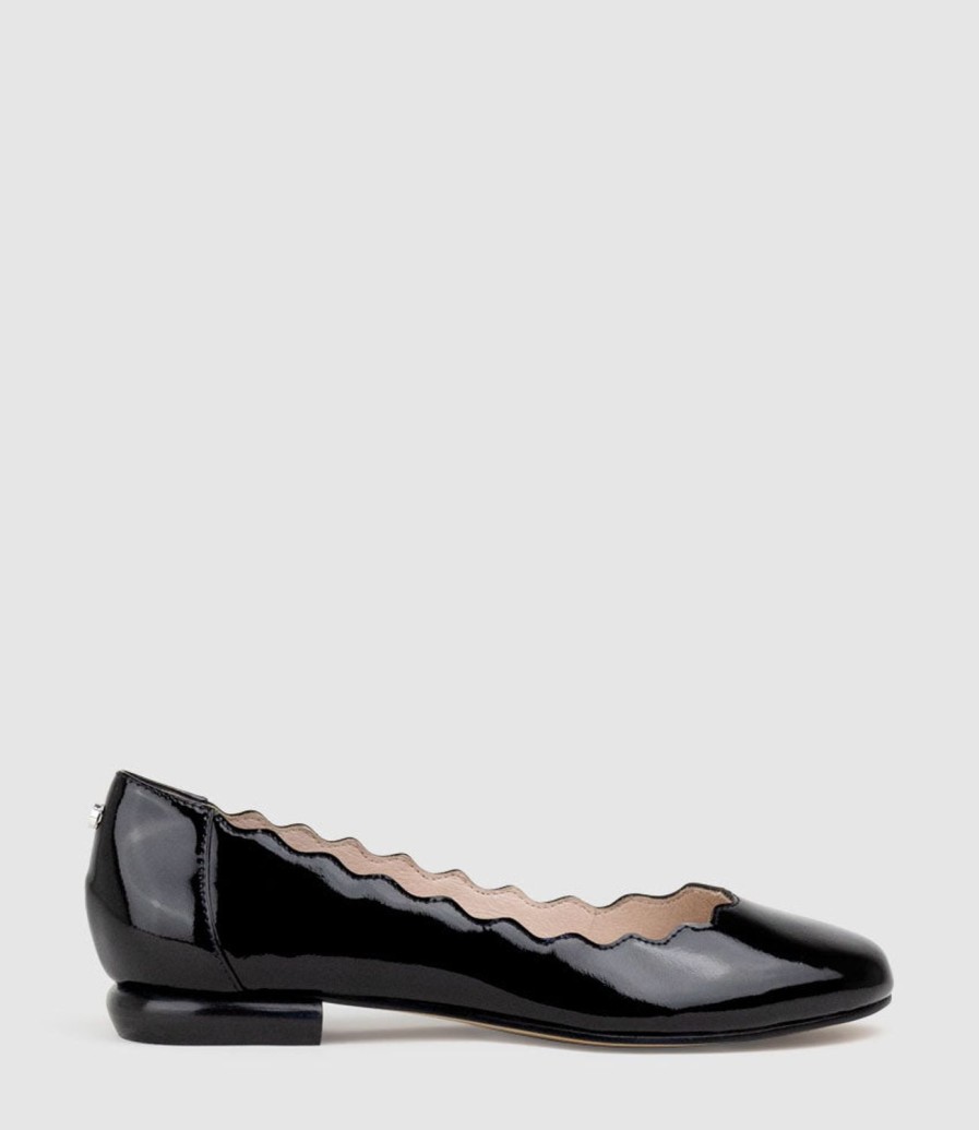 Edward Meller Fara Scalloped Ballet Flat In Black Patent Clearance