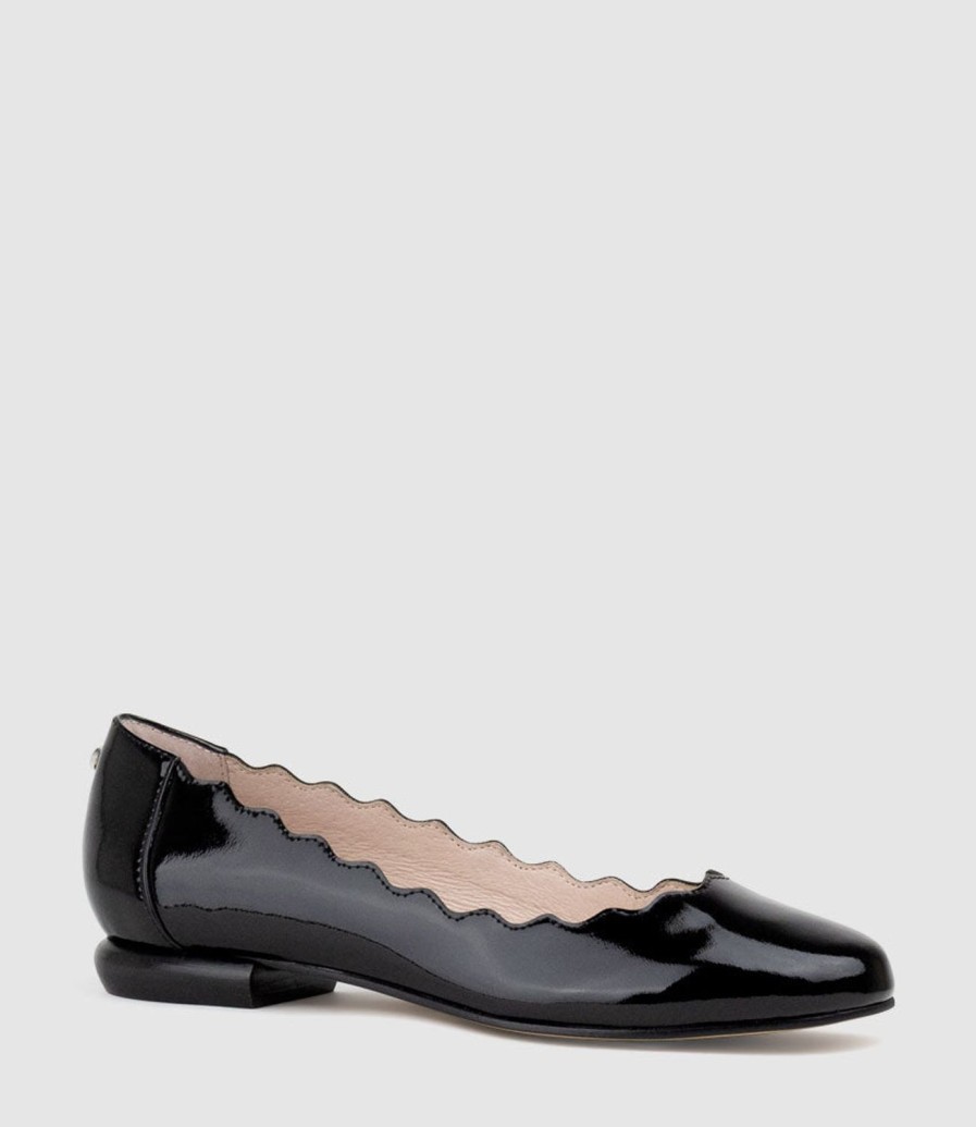 Edward Meller Fara Scalloped Ballet Flat In Black Patent Clearance