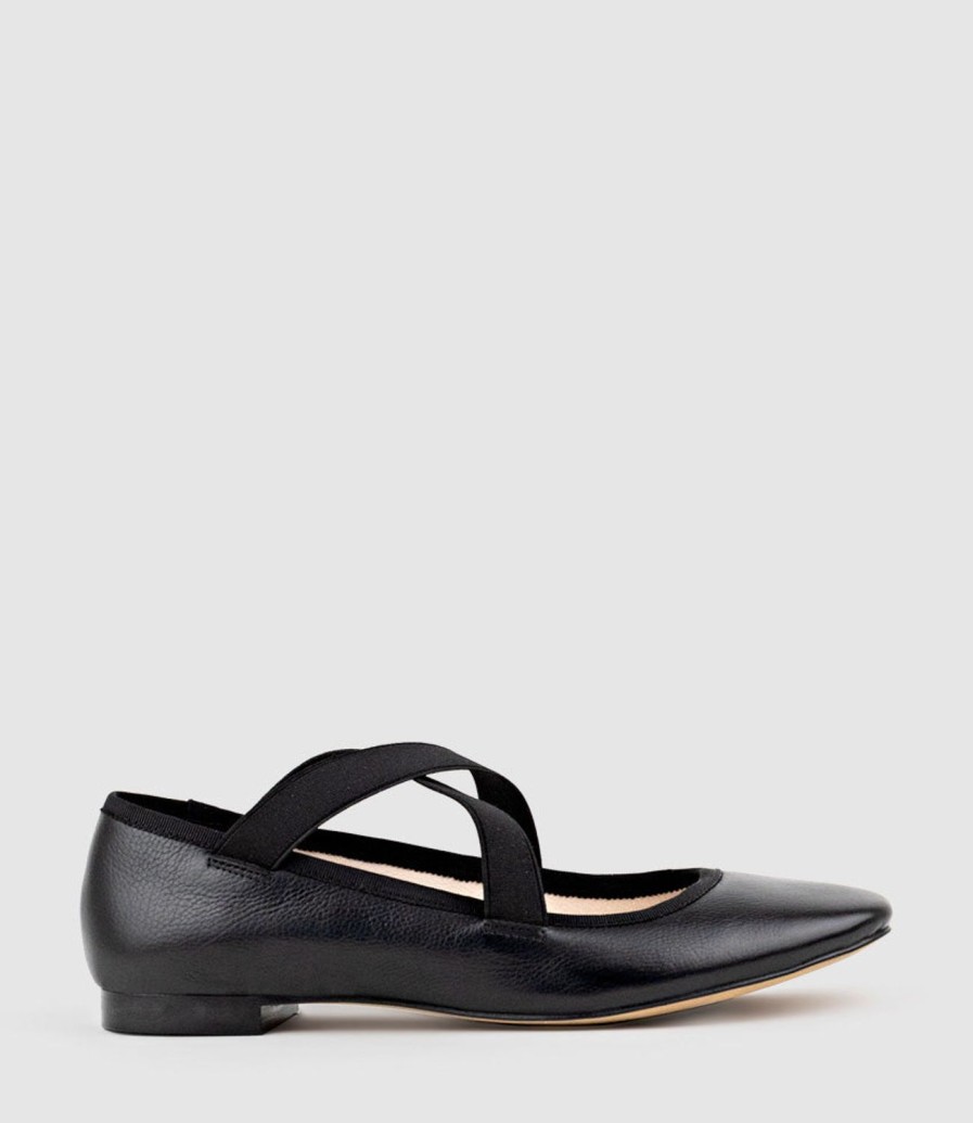 Edward Meller Felicity Elastic Cross Strap Ballet In Black Calf Online