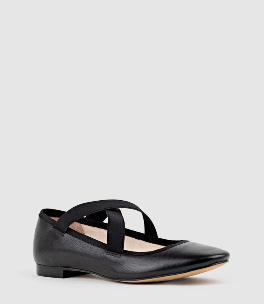 Edward Meller Felicity Elastic Cross Strap Ballet In Black Calf Online