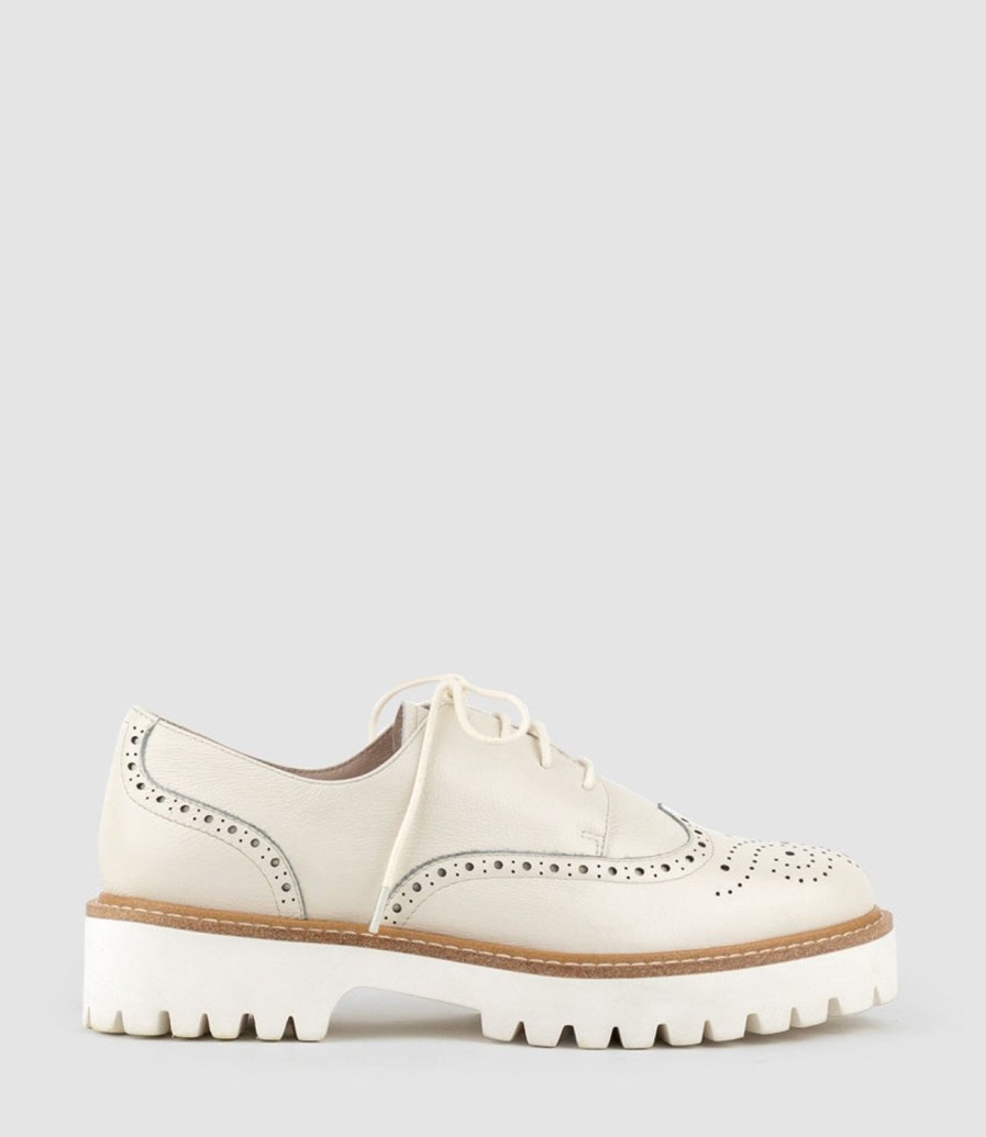 Edward Meller Paige Lace Up On Chunky Sole In Cream Clearance