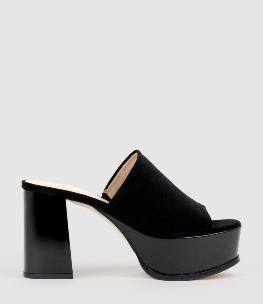 Edward Meller Talin90 Platform Combo Slide In Black Suede Best