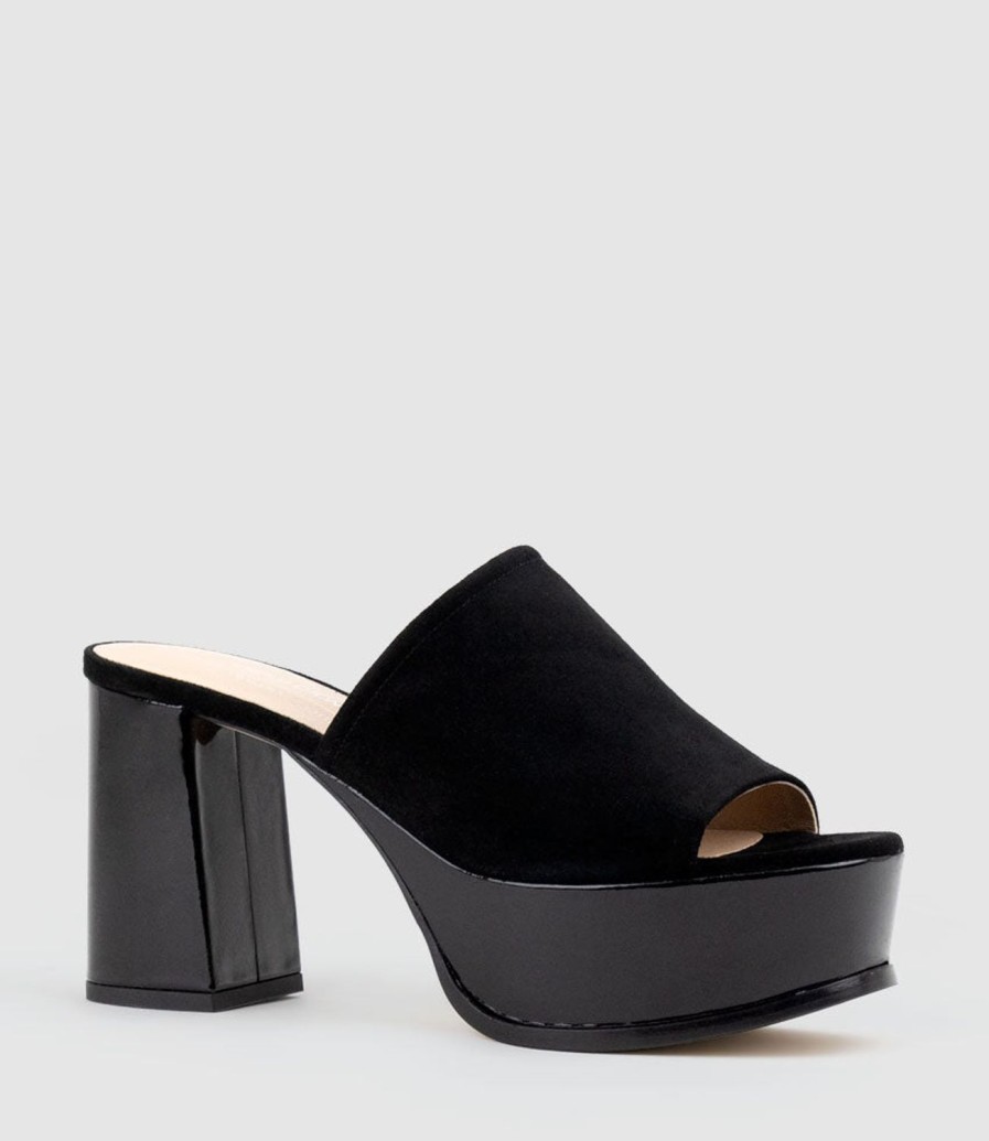 Edward Meller Talin90 Platform Combo Slide In Black Suede Best