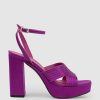 Edward Meller Rosalia100 Stitched Detail Platform Sandal In Magenta Satin Online