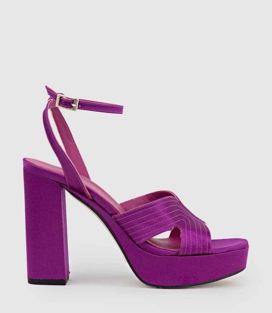 Edward Meller Rosalia100 Stitched Detail Platform Sandal In Magenta Satin Online