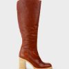 Edward Meller Veil Block Heel Knee High Boot In Rust Clearance