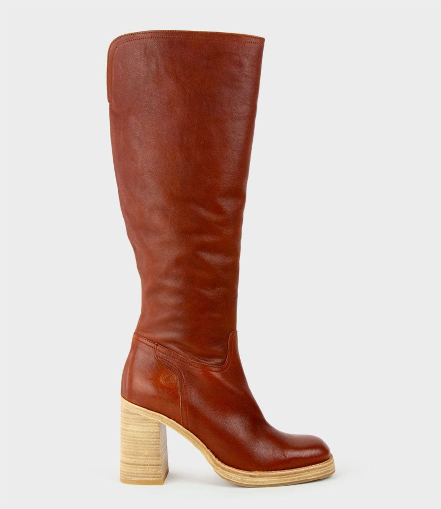 Edward Meller Veil Block Heel Knee High Boot In Rust Clearance