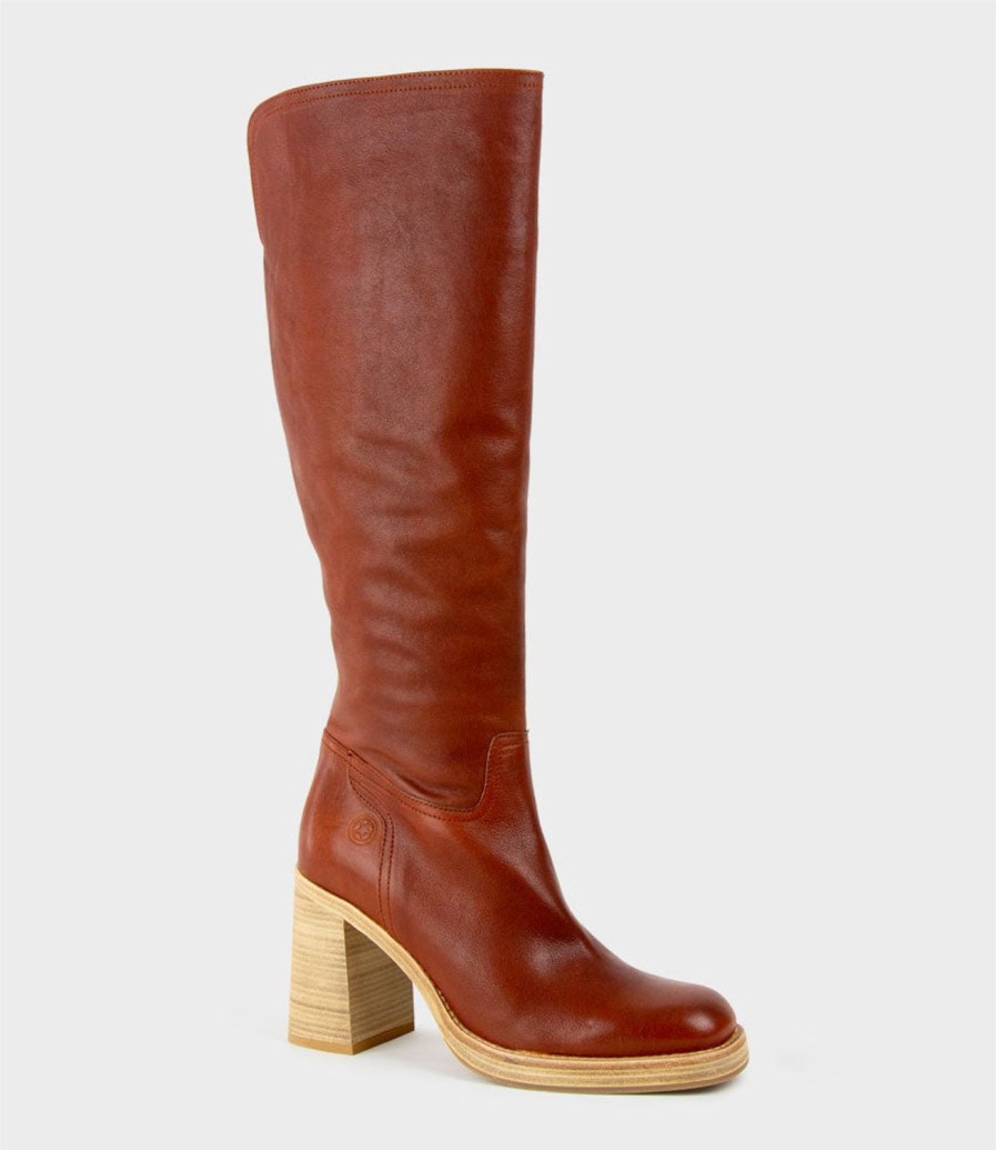 Edward Meller Veil Block Heel Knee High Boot In Rust Clearance