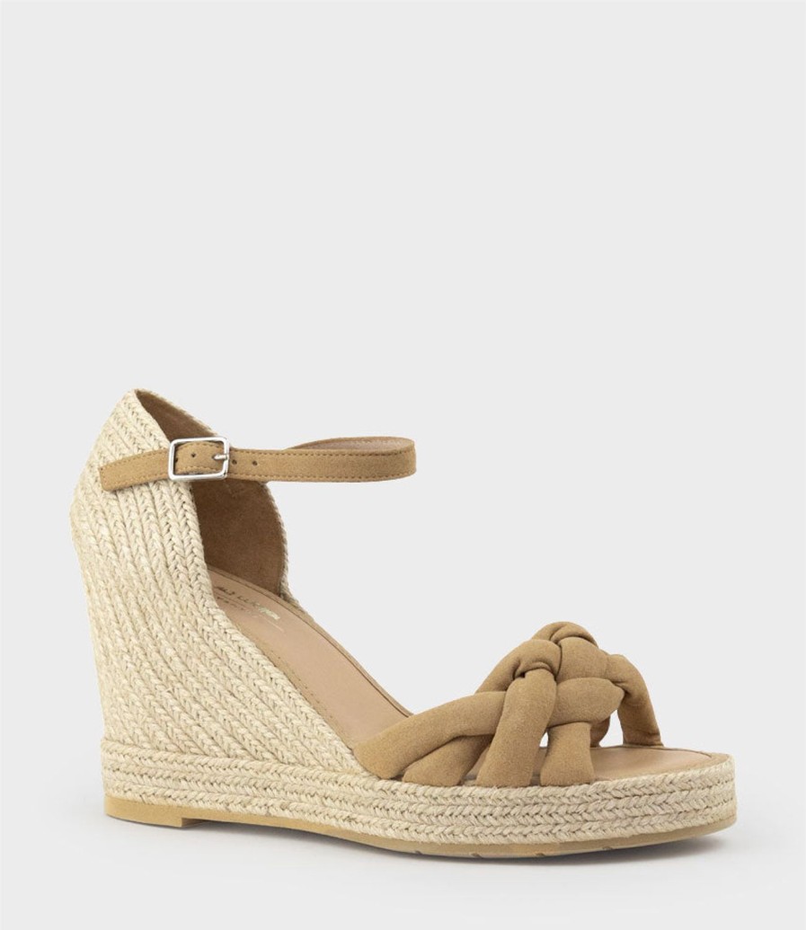 Edward Meller Meena Braided Front Strap Espadrille In Tan Suede Best