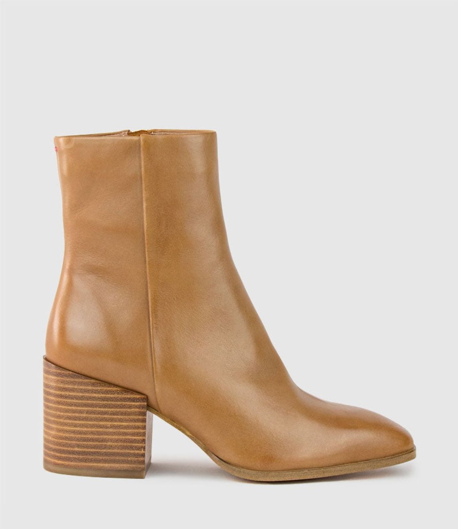 Edward Meller Ziya75 Block Heel Ankle Boot In Tan Wholesale