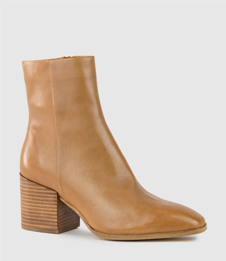 Edward Meller Ziya75 Block Heel Ankle Boot In Tan Wholesale