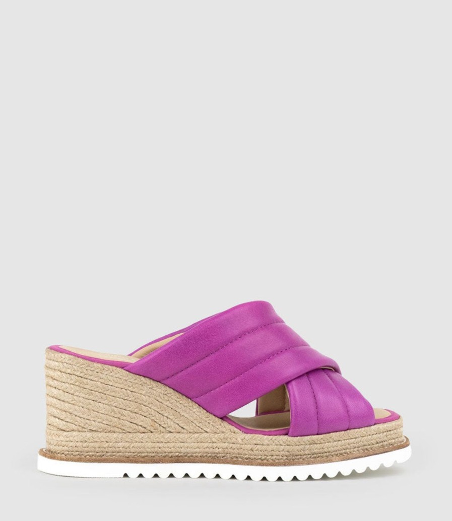 Edward Meller Morgan Quilted Crossover Espadrille In Magenta Clearance