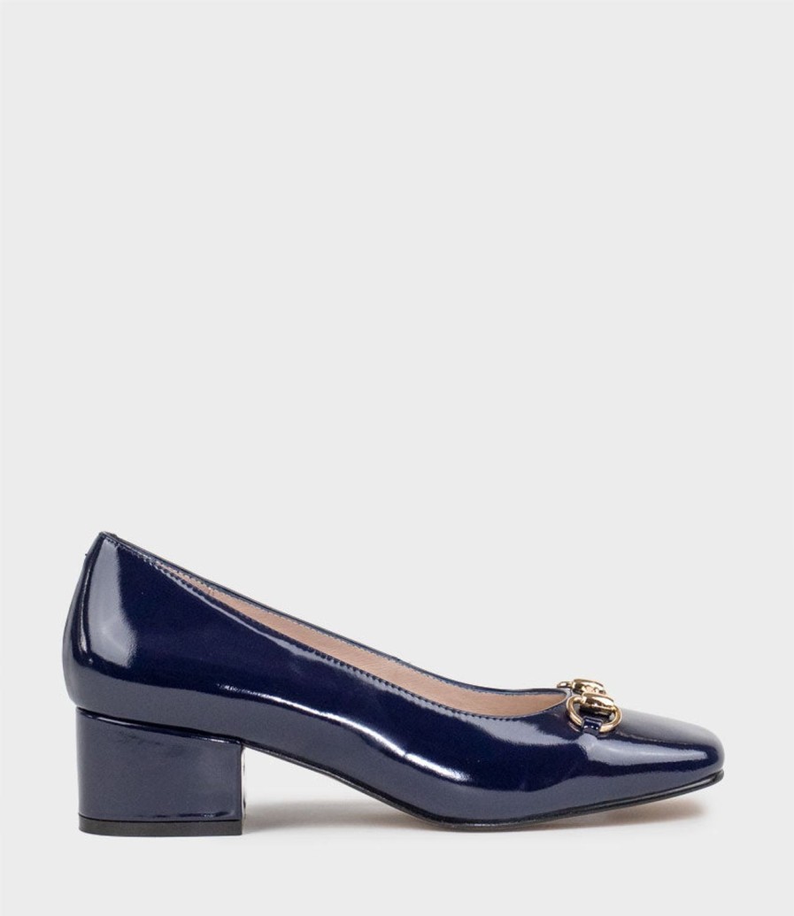 Edward Meller Christine45 Block Heel Pump With Hardware In Navy Patent Best