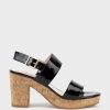 Edward Meller Rana80 Two Strap Sandal On Cork Unit In Black Patent Hot