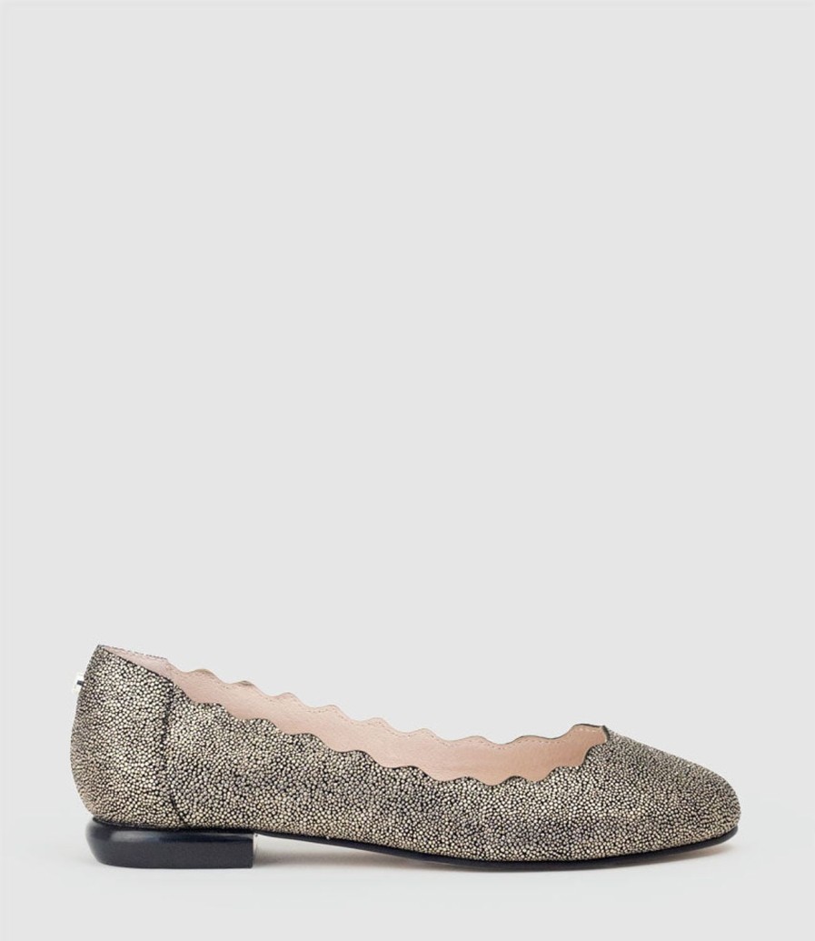 Edward Meller Fara Scalloped Ballet Flat In Gold Speckle New