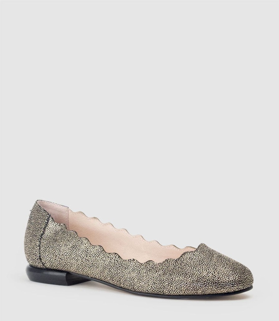 Edward Meller Fara Scalloped Ballet Flat In Gold Speckle New