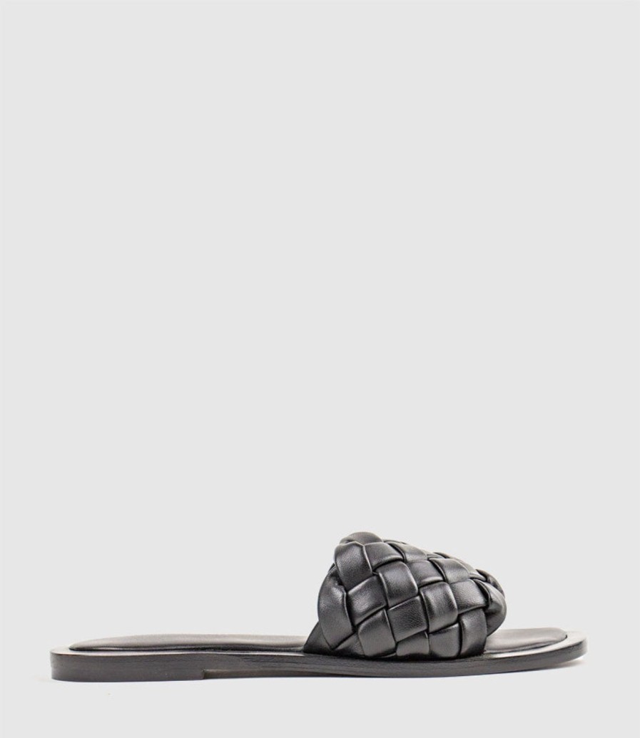 Edward Meller Keira Woven Simple Slide In Black New