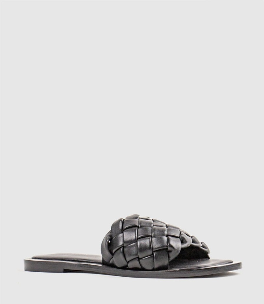 Edward Meller Keira Woven Simple Slide In Black New