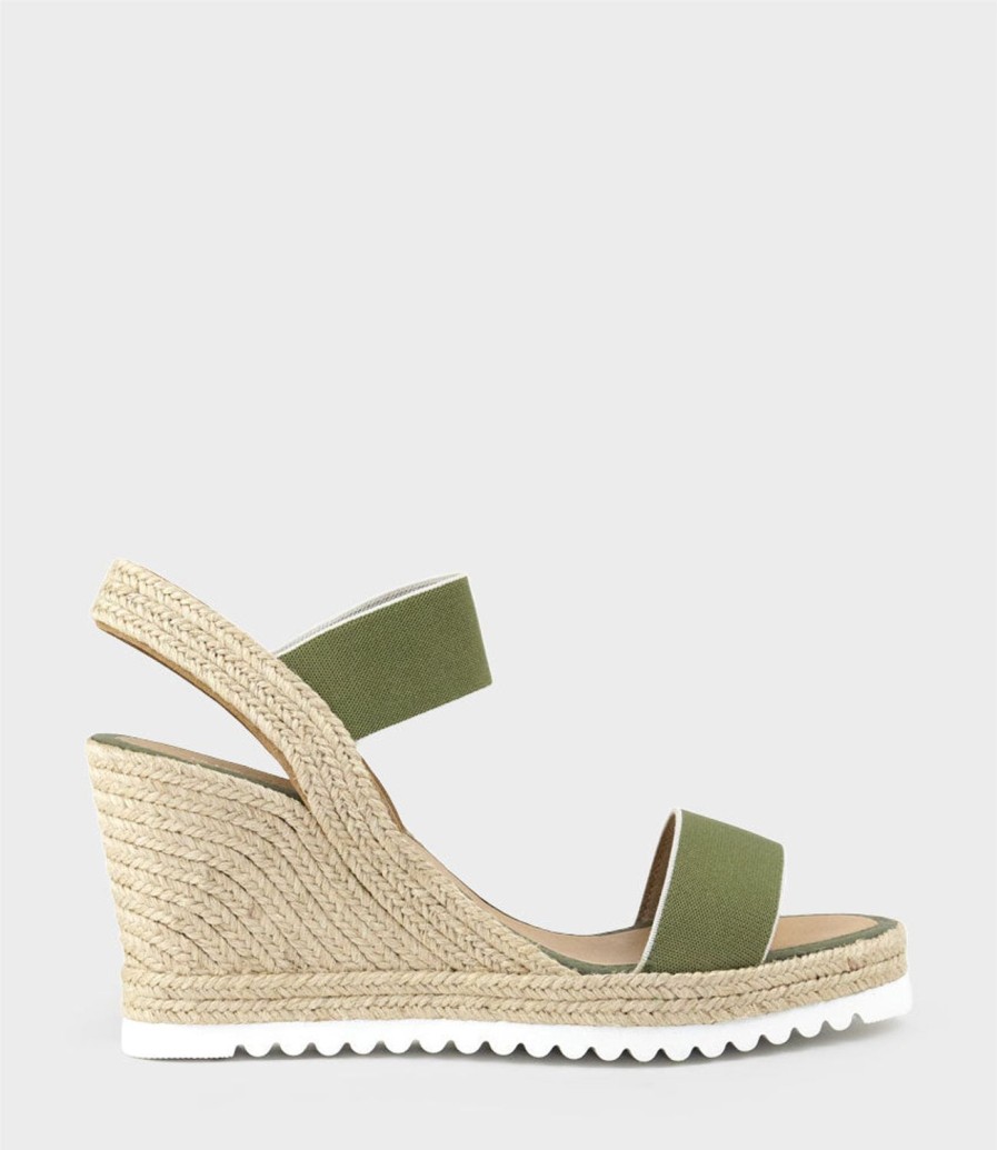 Edward Meller Mya Two Strap Elastic Espadrille In Khaki New