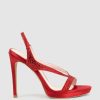 Edward Meller Wonder110 Jewelled Platform Sandal In Red Satin Wholesale