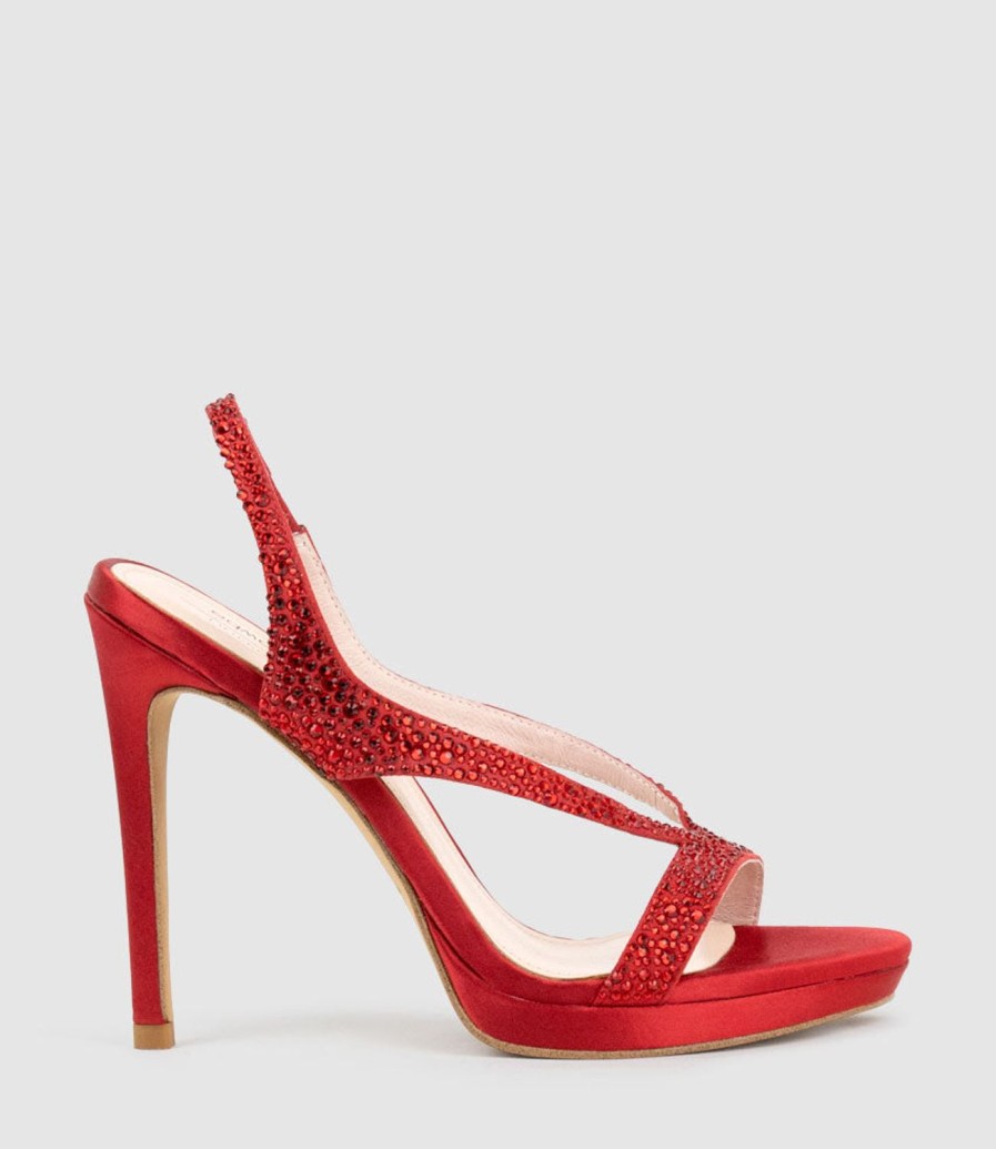 Edward Meller Wonder110 Jewelled Platform Sandal In Red Satin Wholesale