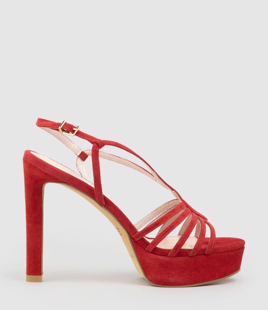 Edward Meller Sienna110 Strappy Platform Sandal In Red Suede Best