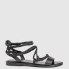 Edward Meller Sion Sandal With Woven Ankle Tie In Black New