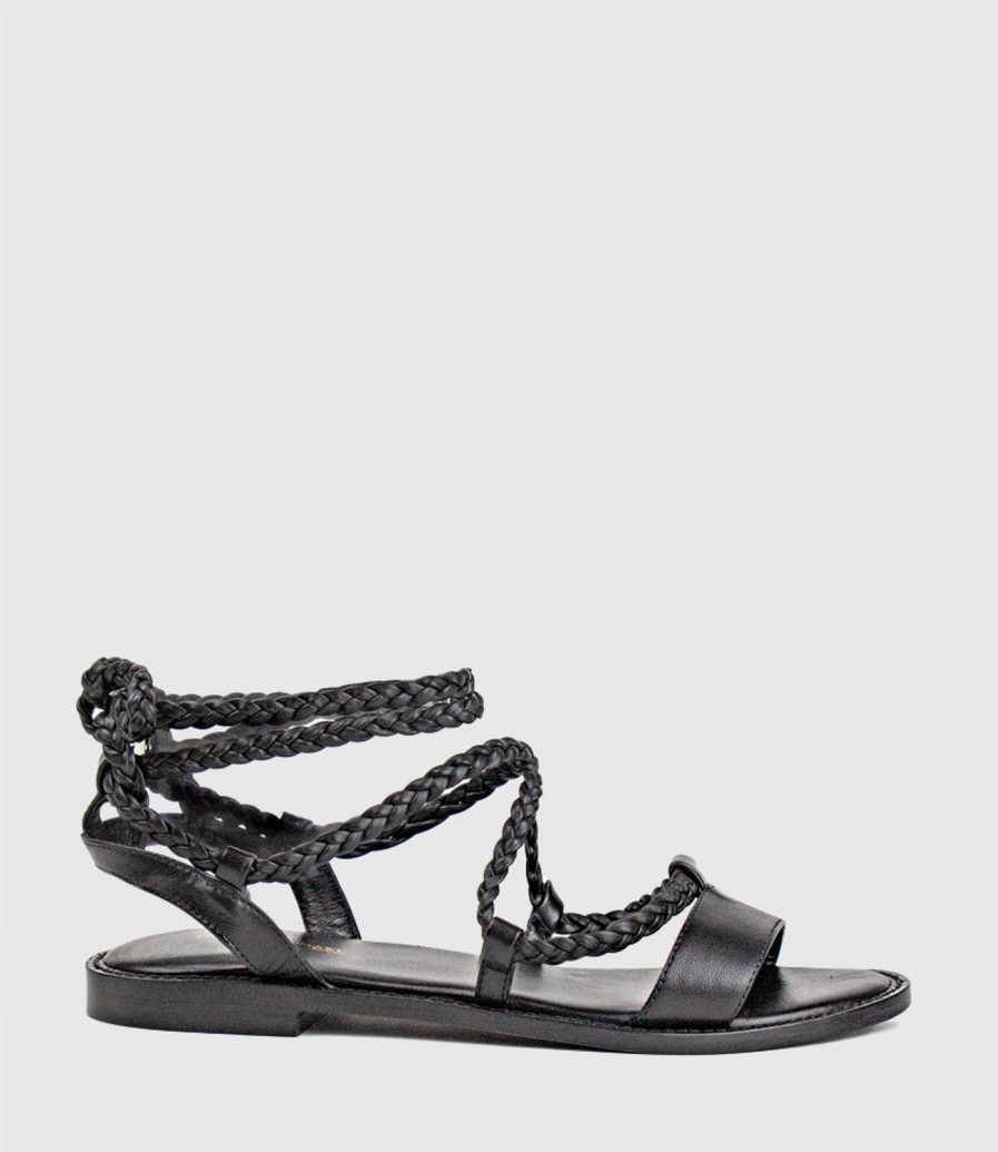 Edward Meller Sion Sandal With Woven Ankle Tie In Black New