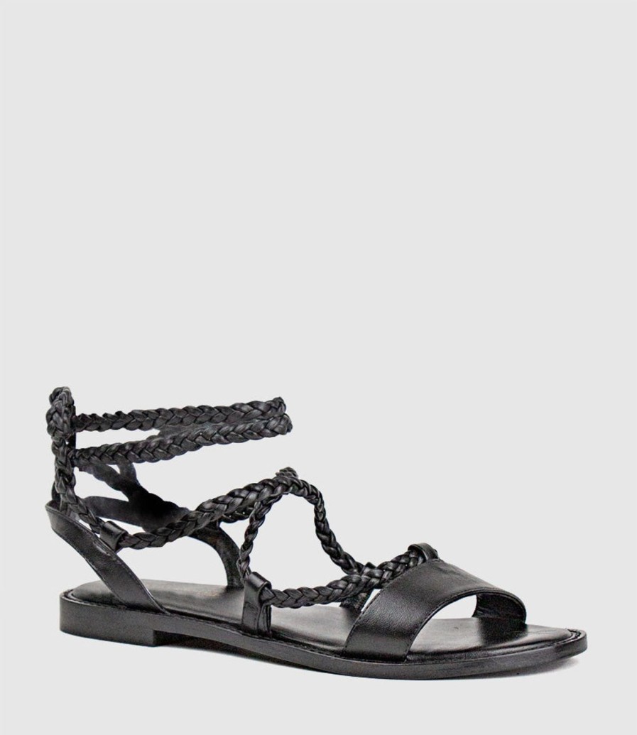 Edward Meller Sion Sandal With Woven Ankle Tie In Black New