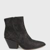 Edward Meller Xilla Western Style Ankle Boot In Black Iron Suede New