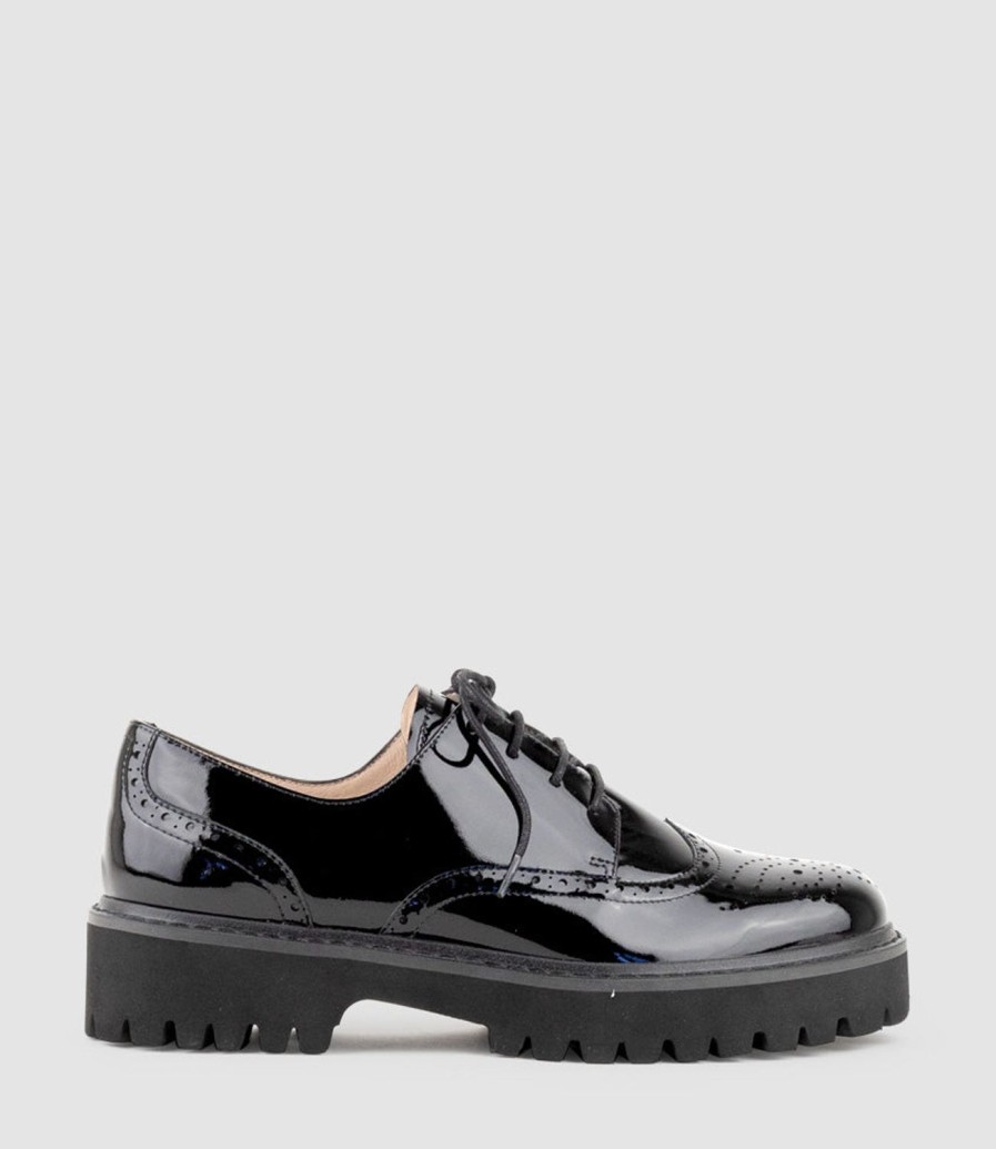 Edward Meller Paige Lace Up On Chunky Sole In Black Patent Hot