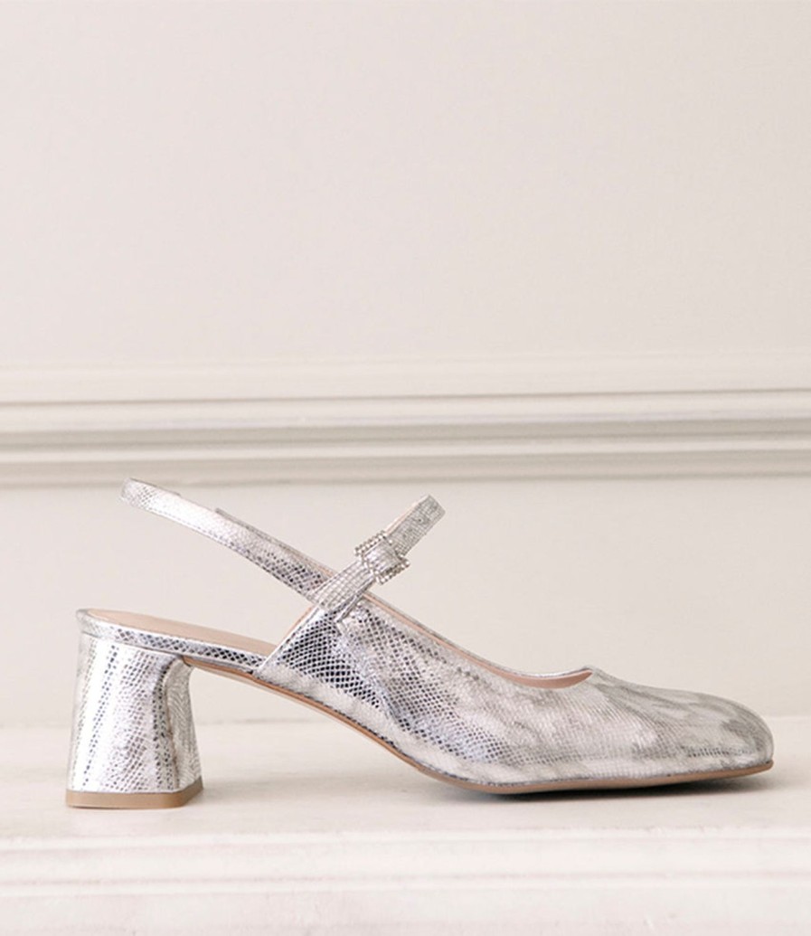 Edward Meller Darla70 Squond Slingback Pump In Silver Clearance