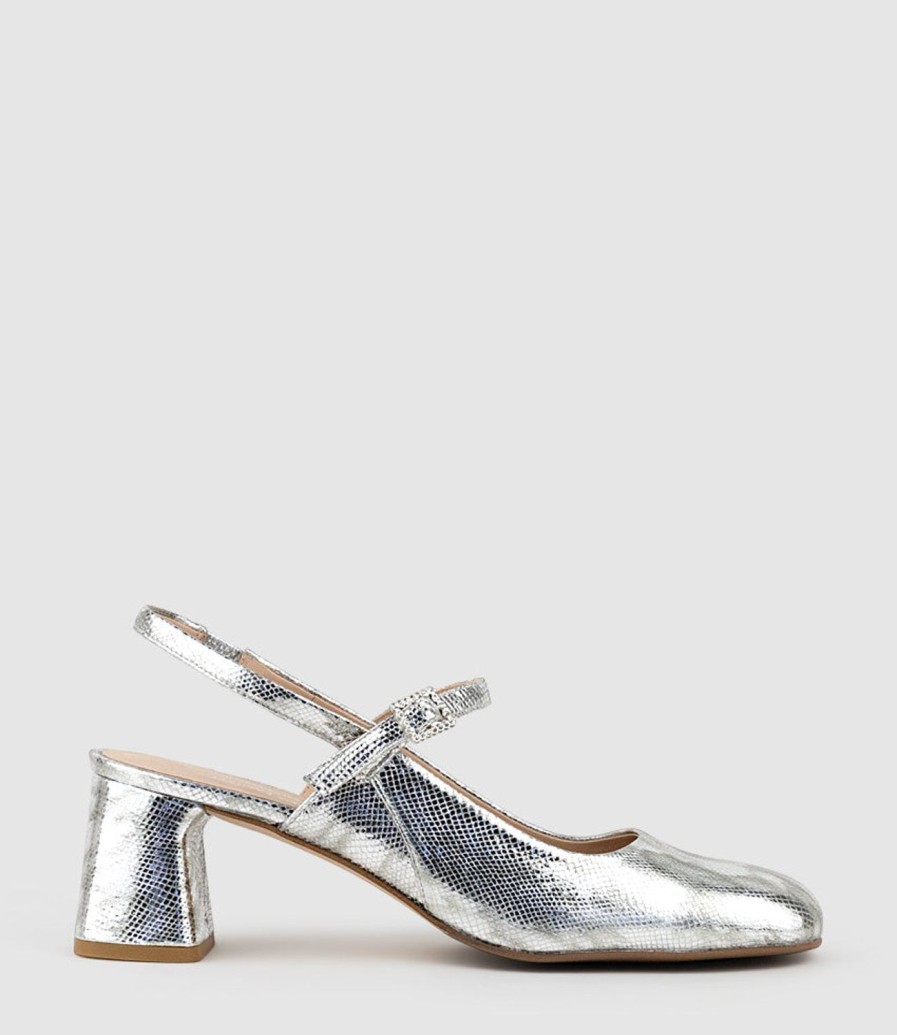 Edward Meller Darla70 Squond Slingback Pump In Silver Clearance