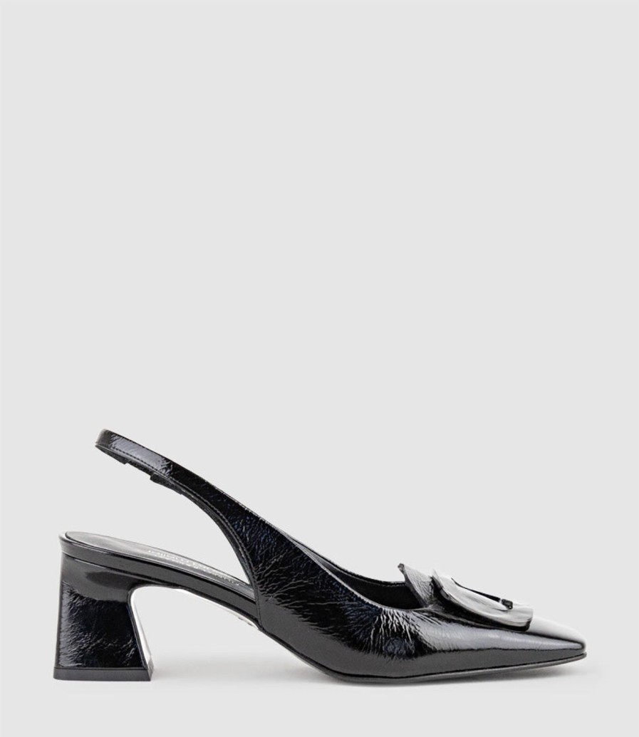 Edward Meller Dania55 Albert Throat Slingback Pump In Black Crinkle Best