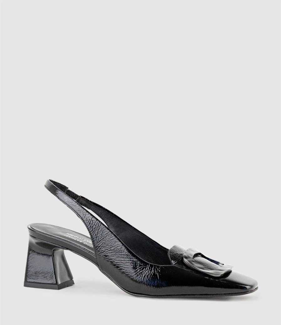 Edward Meller Dania55 Albert Throat Slingback Pump In Black Crinkle Best