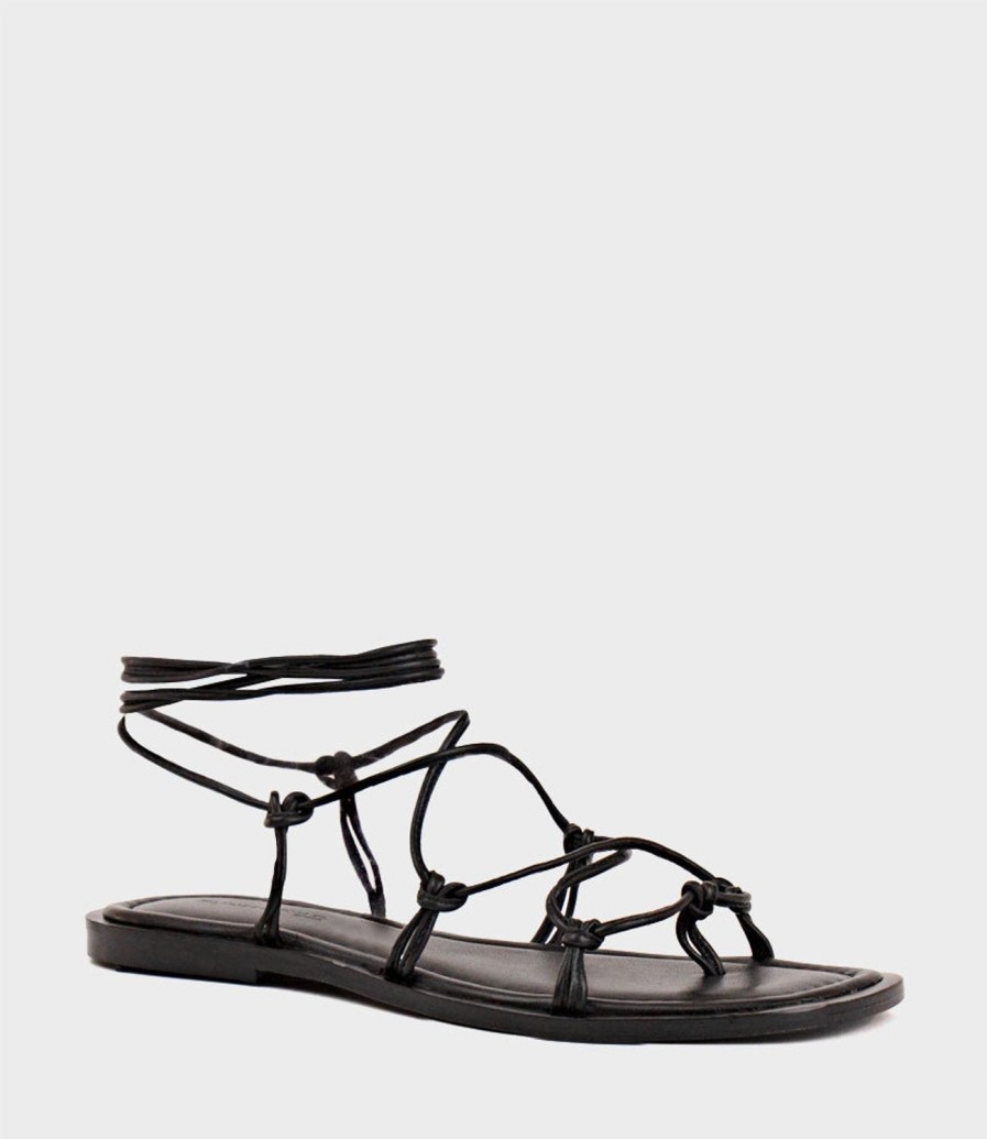 Edward Meller Samilla Sandal With Knotted Ankle Tie In Black Wholesale