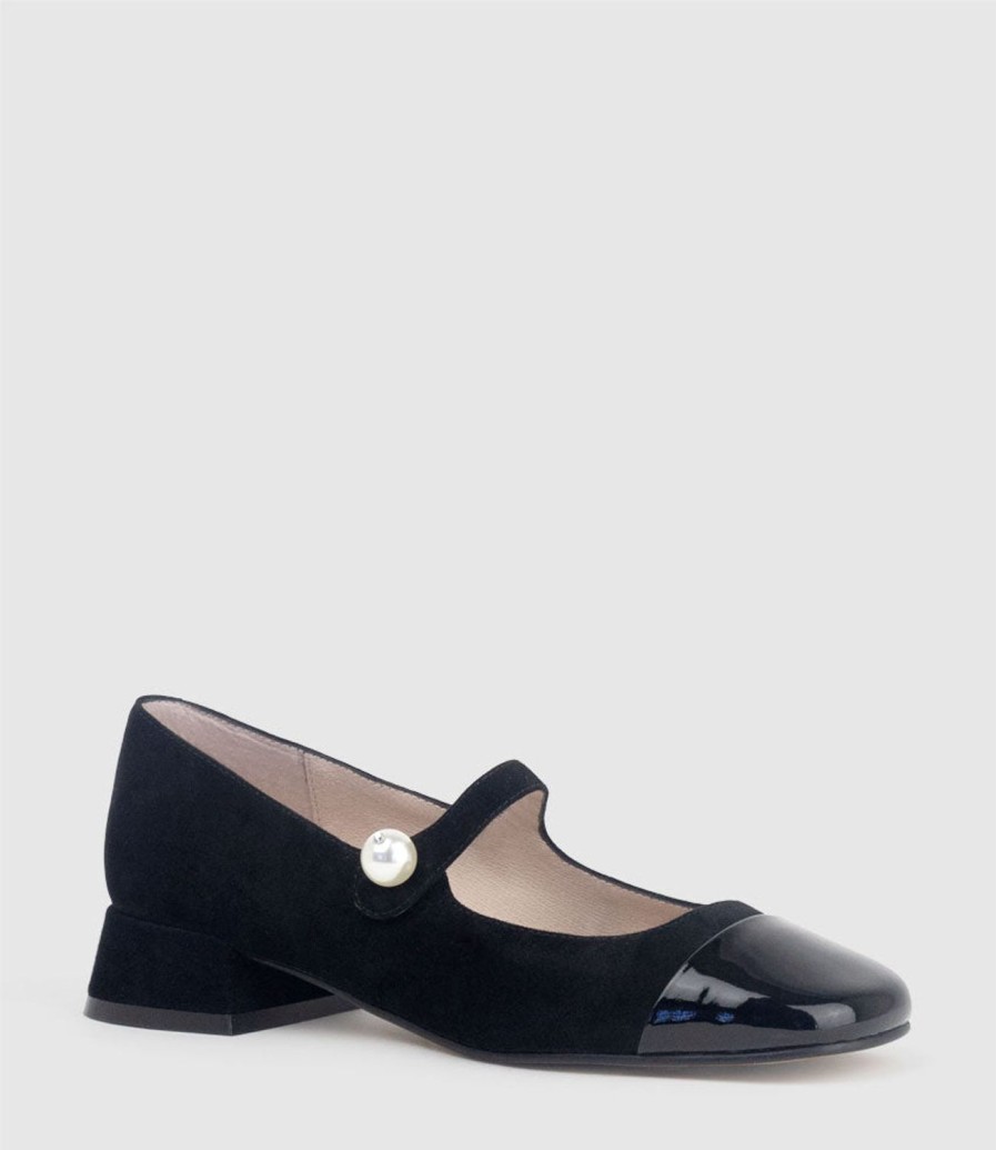 Edward Meller Capulet30 Cap Toe Mary Jane In Black Suede Online