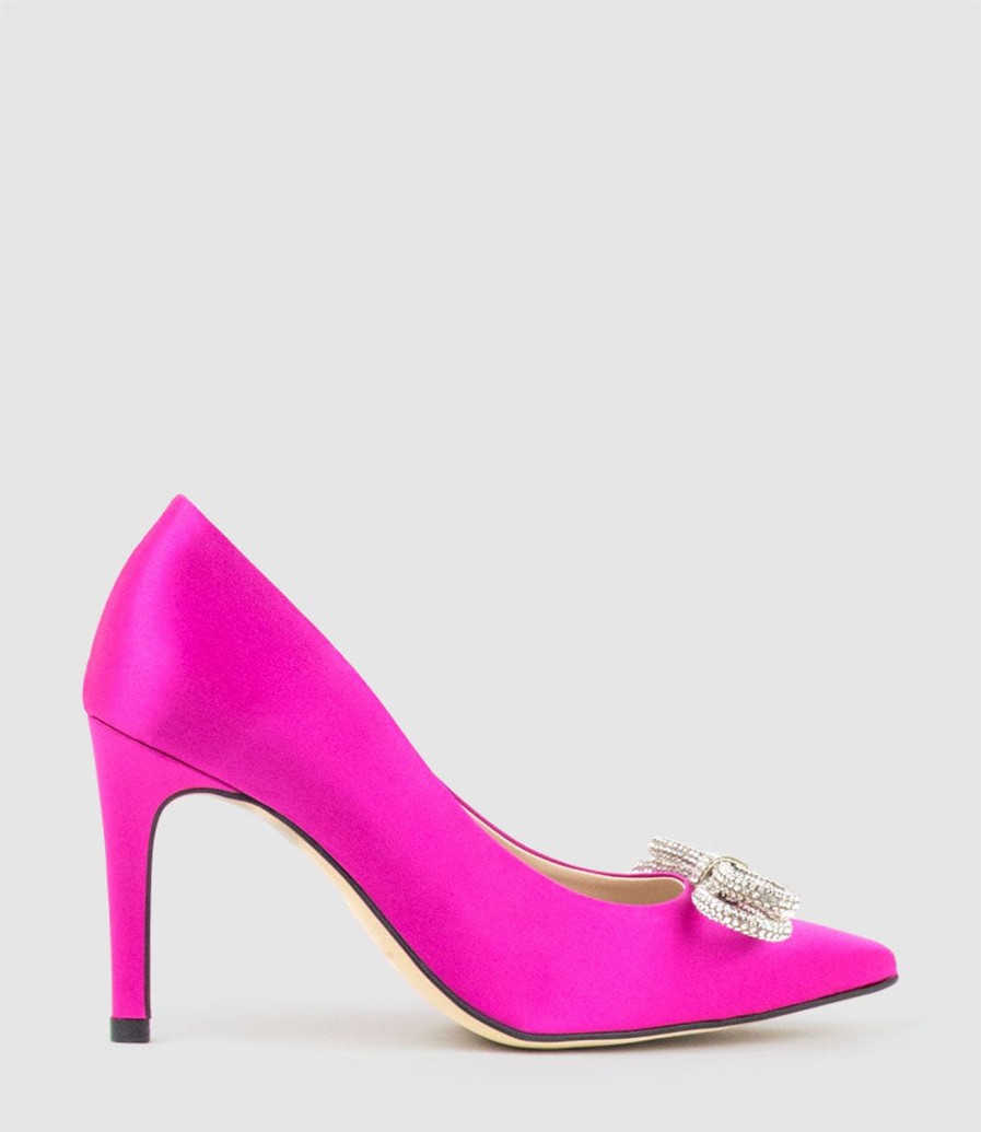 Edward Meller Astiria90 Pump With Crystal Bow In Hot Pink Satin Wholesale