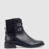 Edward Meller Willis30 Two Buckle Ankle Boot In Black Waxy Calf Clearance