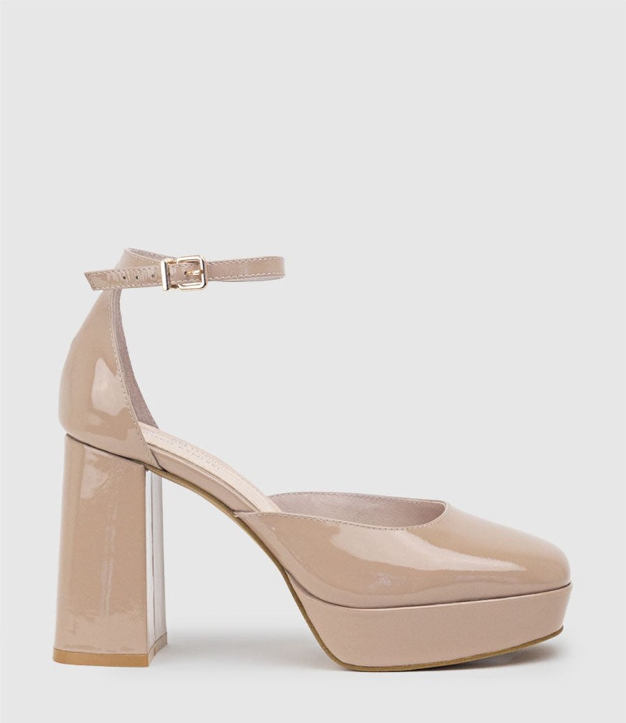 Edward Meller Rimini95 Closed Toe Platform Sandal In Nude Patent Clearance