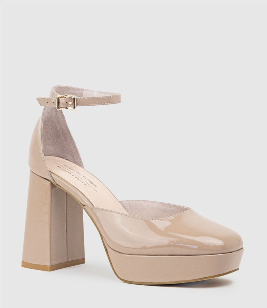 Edward Meller Rimini95 Closed Toe Platform Sandal In Nude Patent Clearance