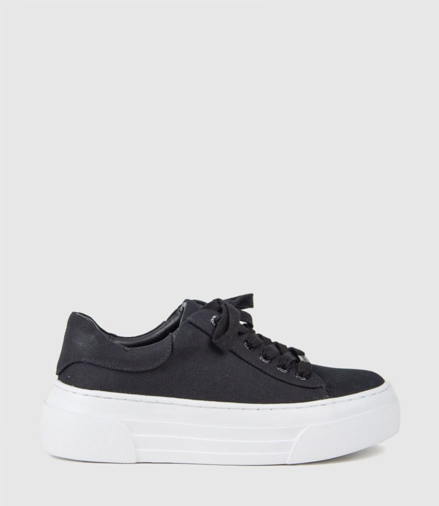 Edward Meller Jody Chunky Sole Canvas Sneaker In Black New